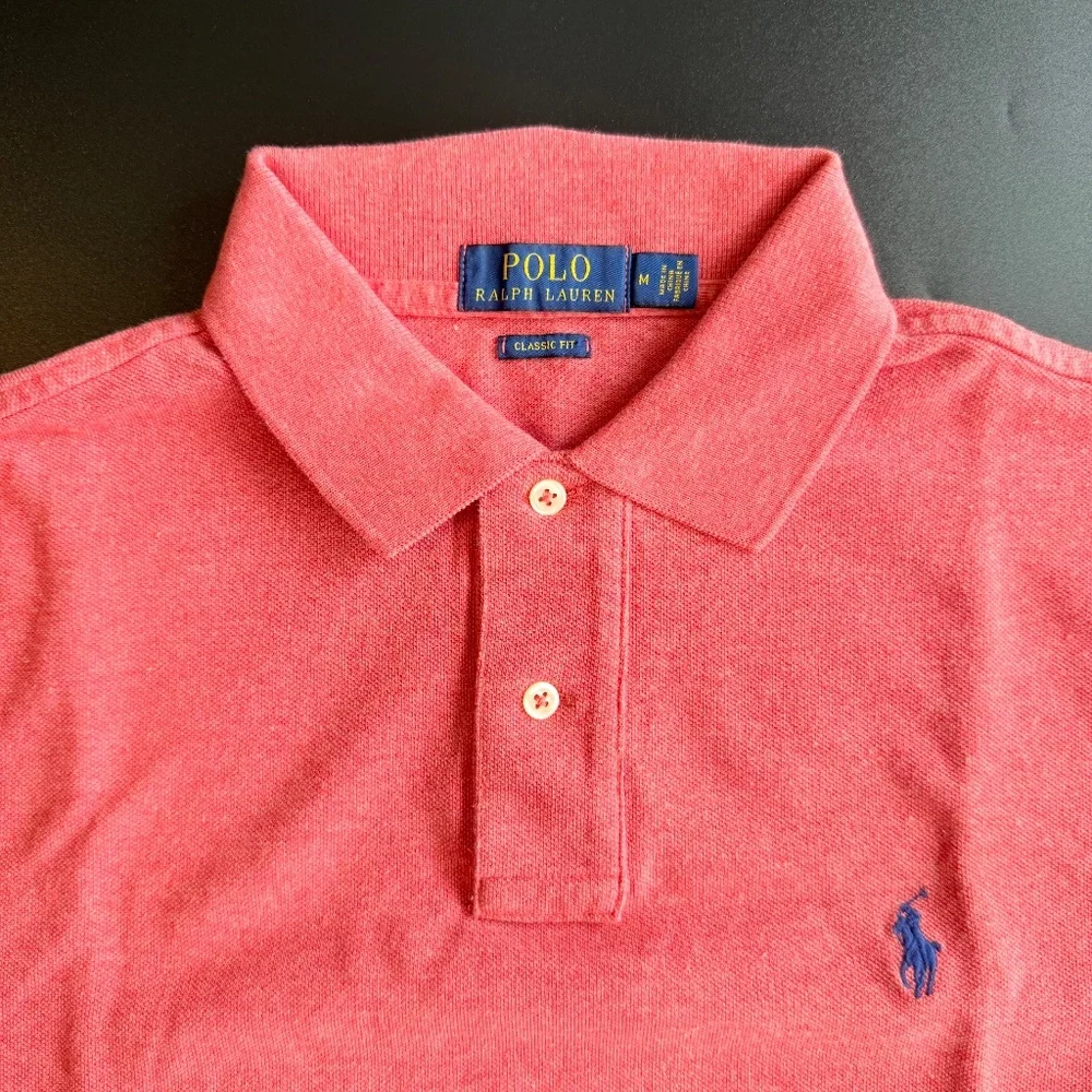 POLO‎ Ralph Lauren Polo Shirt Mens Medium Pink Short Sleeve Cotton